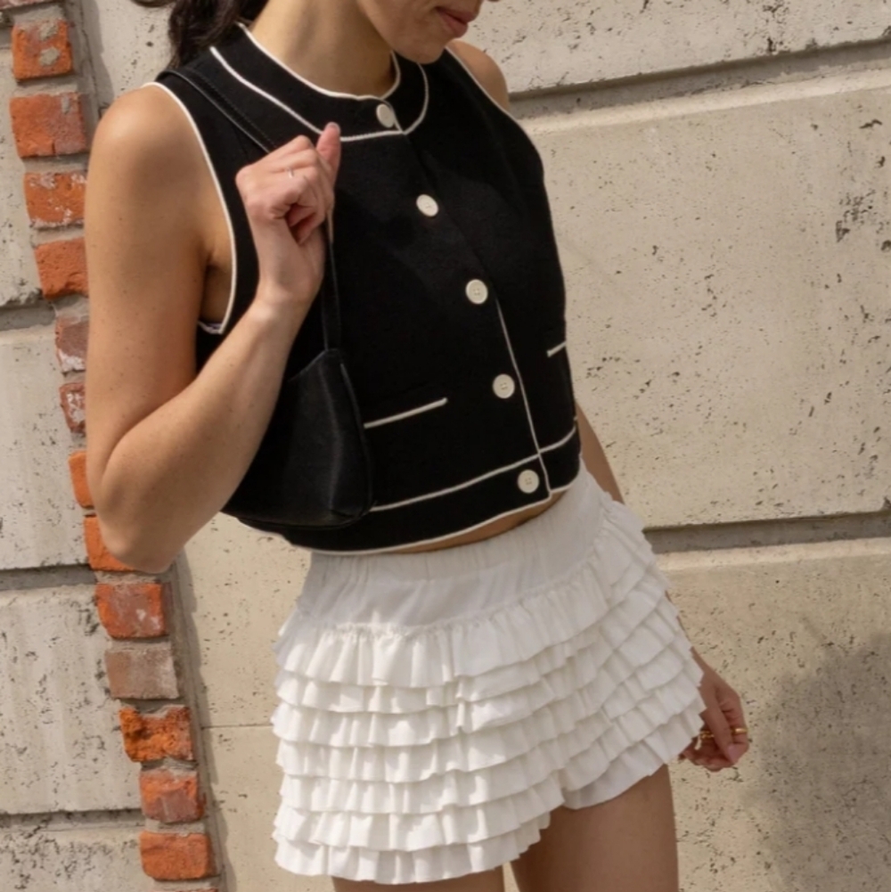 Oak + Fort BUTTON UP SWEATER VEST- Black Cream Size S